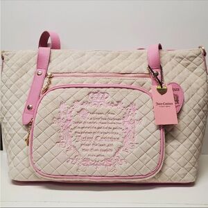 Juicy Couture Cream Quilted Tote with Pink Trim and Handles